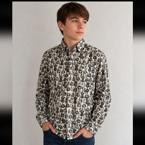 AGE OF WISDOM Guitar Print Button Down Dress Shirt 12-14 Boys